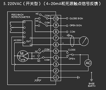 220VAC开关型<a href='http://www.ruiqi-valve.com/Product/diefa/diandongdiefa/' target='_blank'>电动<a href='http://www.ruiqi-valve.com/Product/diefa/' target='_blank'>蝶阀</a></a>接线图