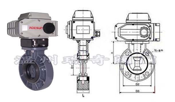 UPVC电动蝶阀结构尺寸图