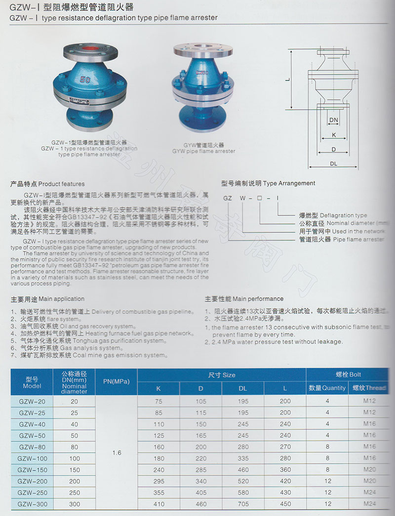 阻火器GZW-I样本尺寸图